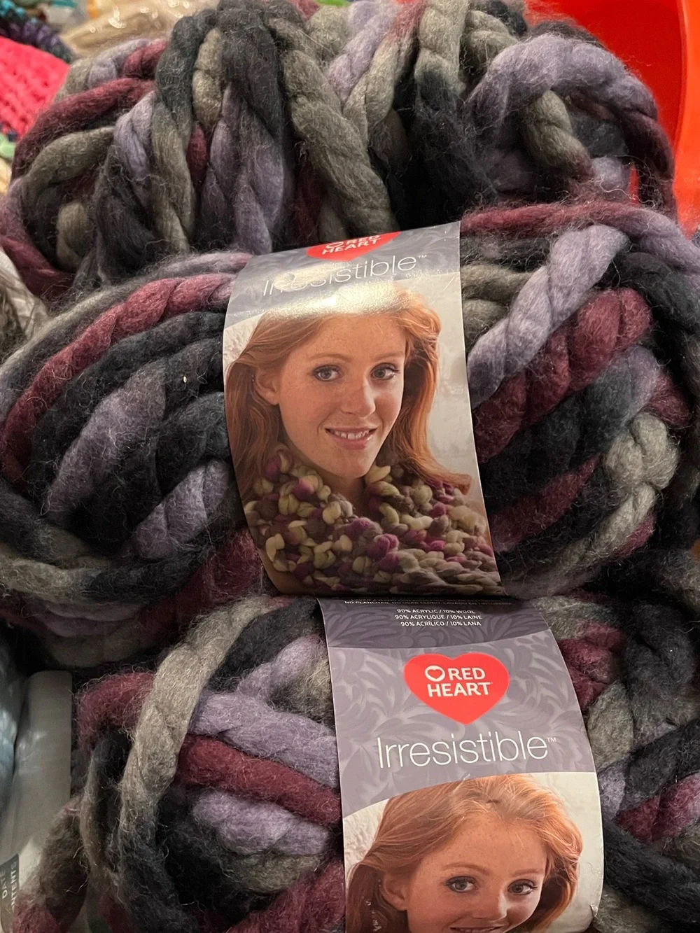 3 Red Heart Irresistible Yarn ENCHANTING Purple Plum Gray Jumbo Lot Brushed